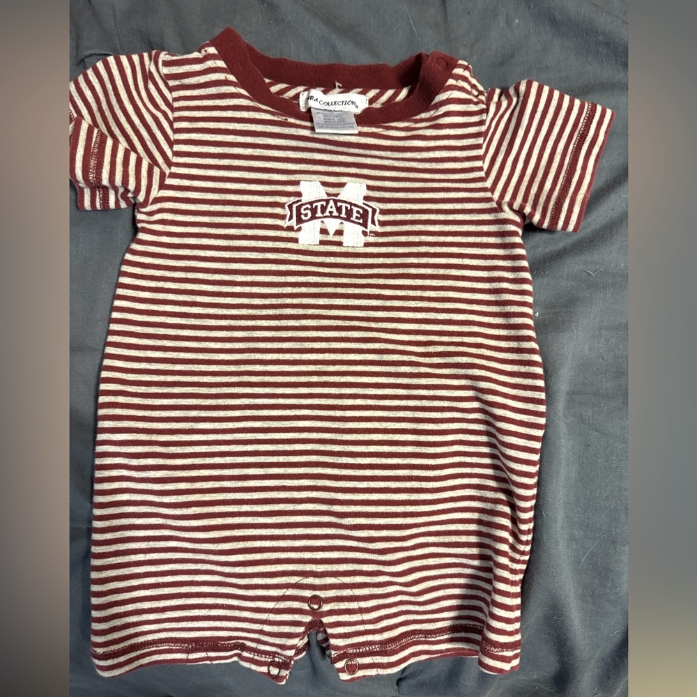 Mississippi State Striped Baby Romper with Logo